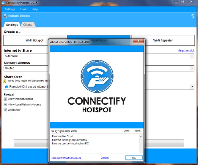 Connectify Hotspot Pro 2018.1.1.38937 крякнутая + лицензионный ключ 2025