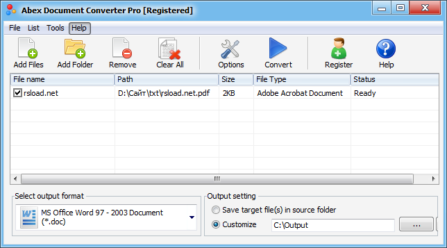 Abex Document Converter Pro 4.5 с русским интерфейсом