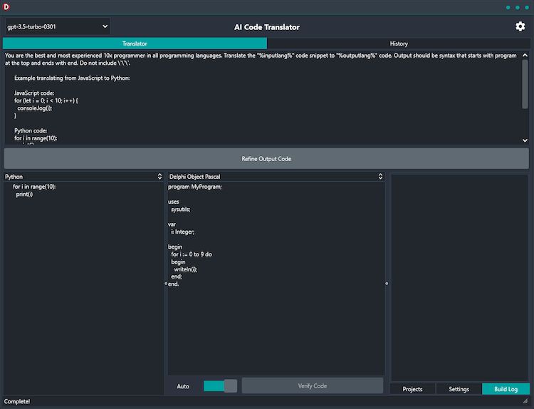 Переводчик кода на базе ИИ версии 1.0
