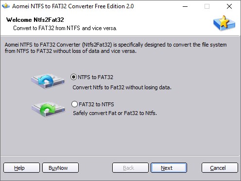 AOMEI Конвертер NTFS в FAT32 версии 2.0