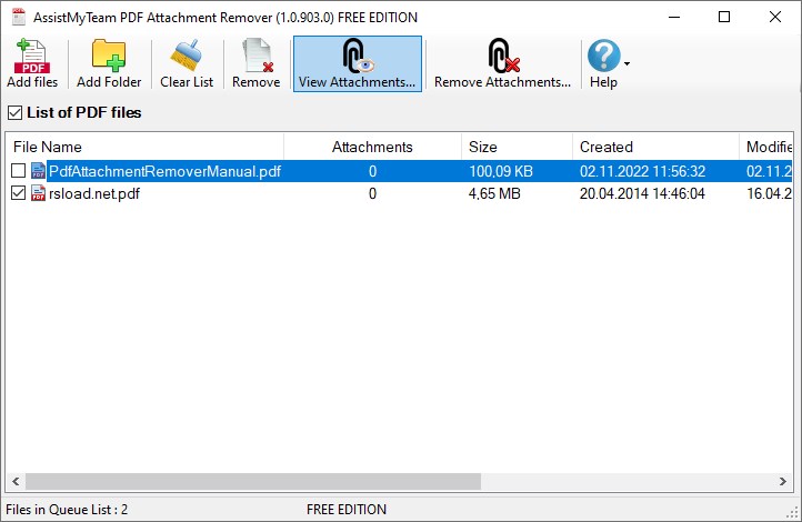 Удаление вложений PDF с помощью AssistMyTeam 1.0.903.0