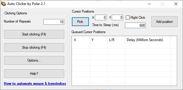 Автоматический кликер версии 2.1