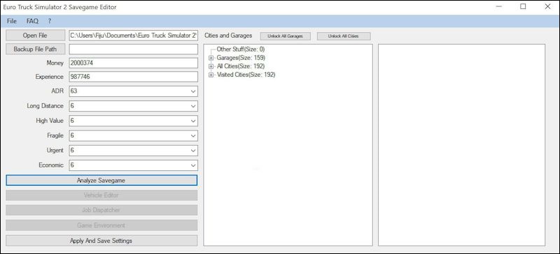 Редактор сохранений ETS2 версии 1.1