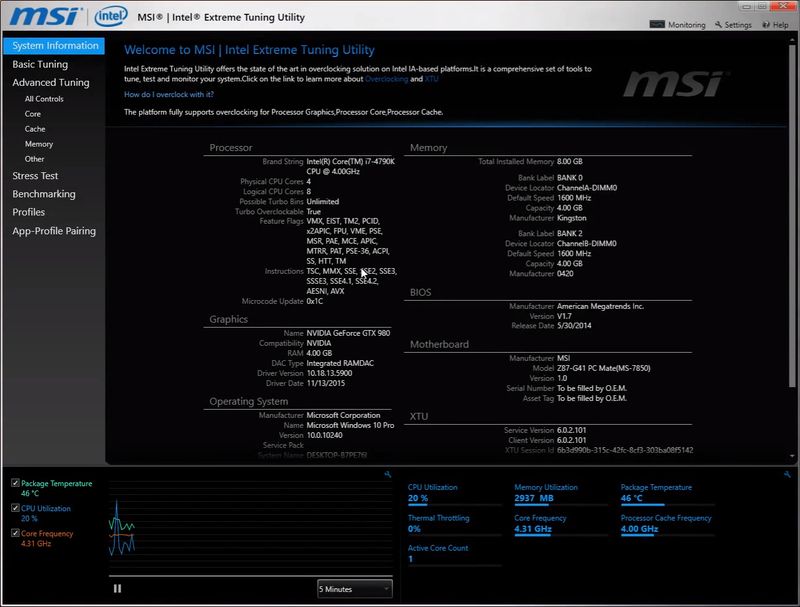 Intel Extreme Tuning Utility версия 10.0.1.18