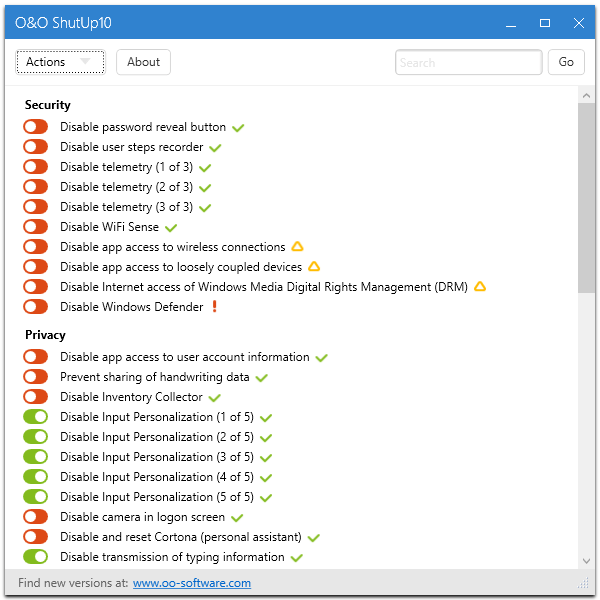 O&O ShutUp10 1.9.1441.422: Русская версия, Портативная