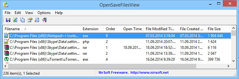 OpenSaveFilesView версии 1.16 для x64