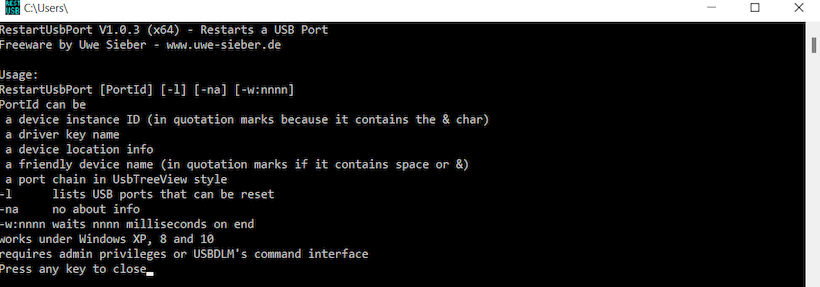 RestartUsbPort до версии 1.2.1