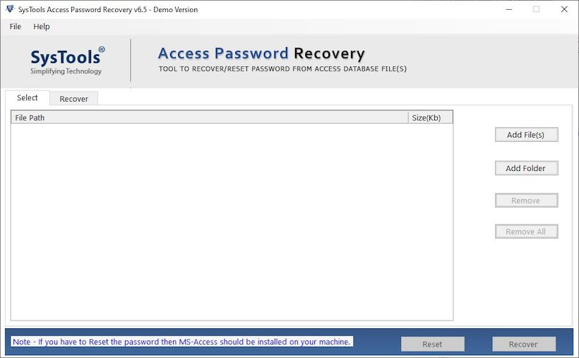 Восстановление пароля для Access с помощью SysTools версии 6.5