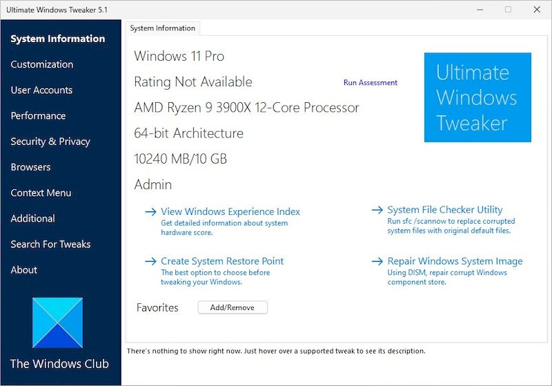 Ultimate Windows Tweaker версии 5.1 для Windows 11, 4.8, 3.1.2.0 и 2.2