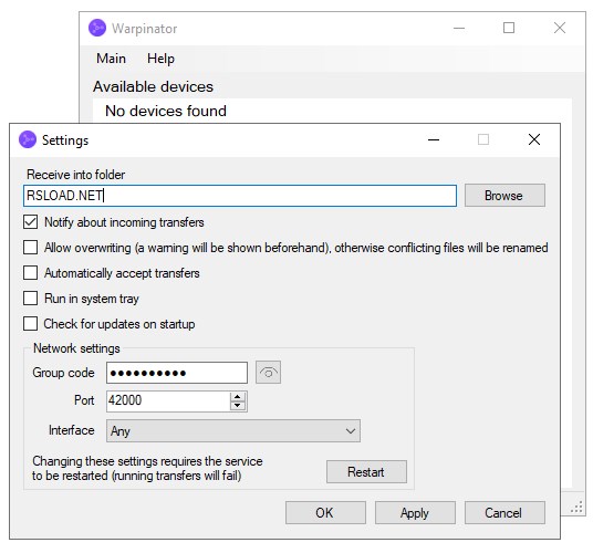 Warpinator 0.3 в портативной версии