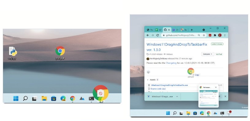 Исправление перетаскивания на панель задач в Windows 11 вер. 2.3.0.0