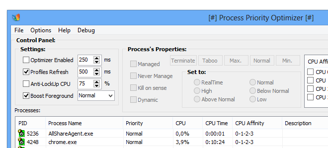 Оптимизатор приоритета процессов 3delite версии 2.2.8.150