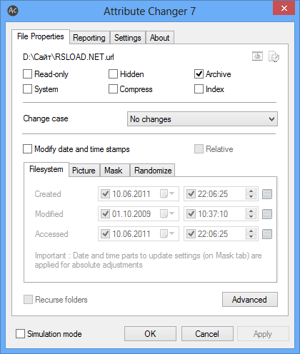 Attribute Changer 11.30с с поддержкой русского языка