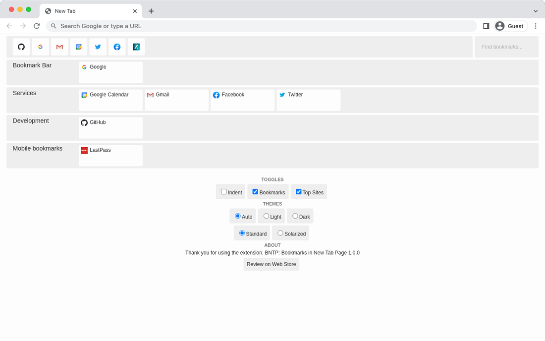 BNTP: Закладки на странице новой вкладки для Chrome 3.5.0