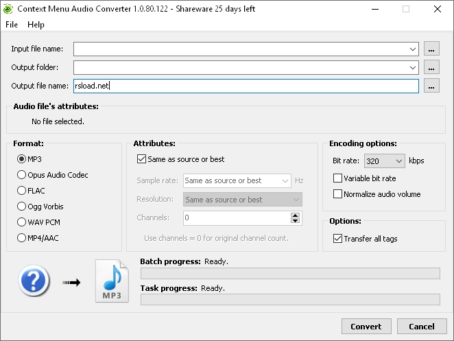 Аудиоконвертер с контекстным меню версии 1.0.120.200