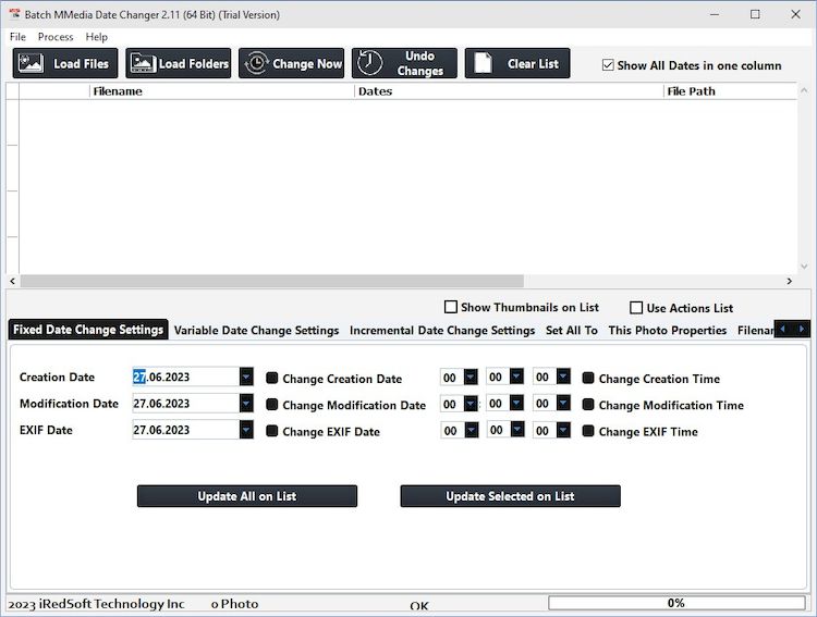 Изменение даты файлов с помощью IRedSoft Batch MMedia Date Changer 2.22 x64