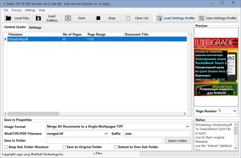 IRedSoft Batch TIFF PDF Resizer версии 4.29 для x64 систем