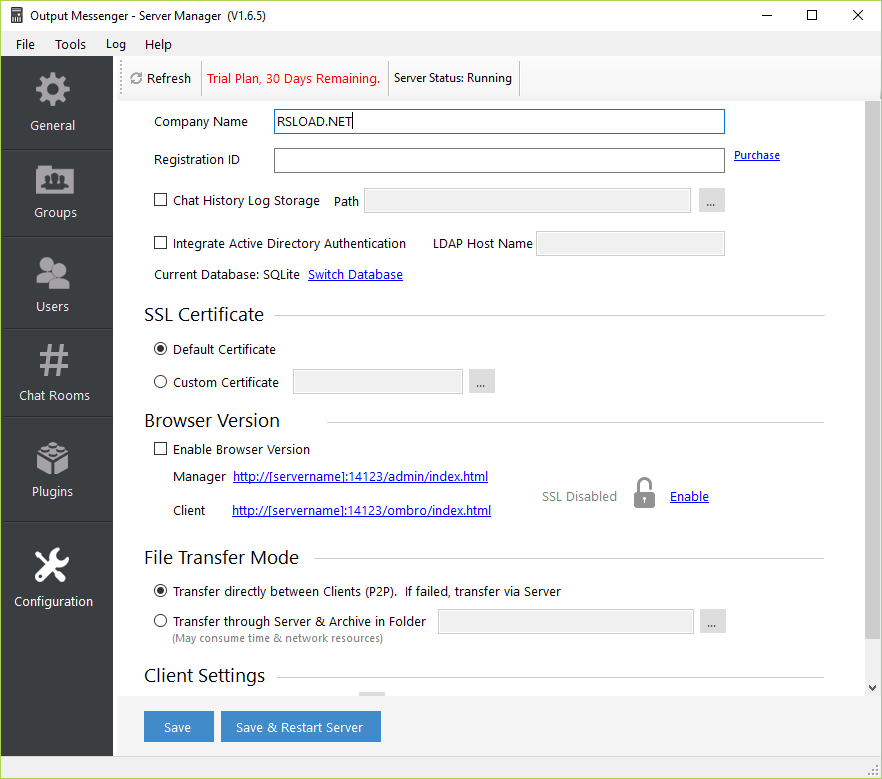 Сервер Output Messenger версии 2.0.41