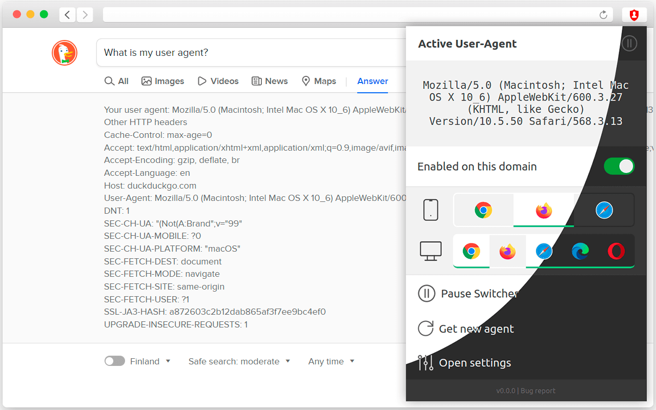 Switcher для случайных User-Agent'ов версии 4.3.0 для Chrome