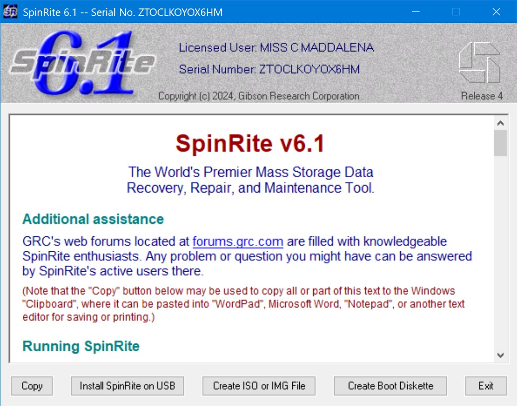 Выпуск SpinRite 6.1, версия 4
