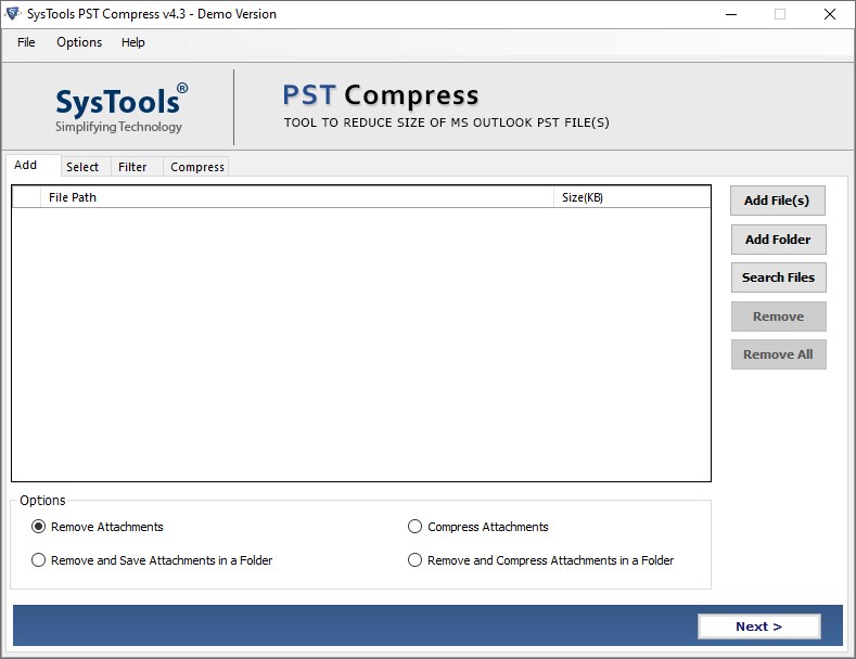 SysTools PST Compressor версия 5.0