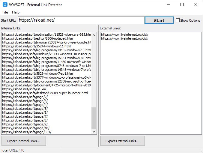 Vovsoft Detector внешних ссылок версии 1.6