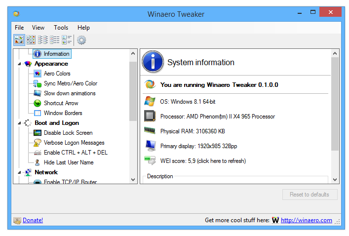 Winaero Tweaker версии 1.63.0.0