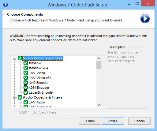 Пакеты кодеков для Windows: 7 (4.3.1), 8 (2.0.8) и 10 (2.2.2)